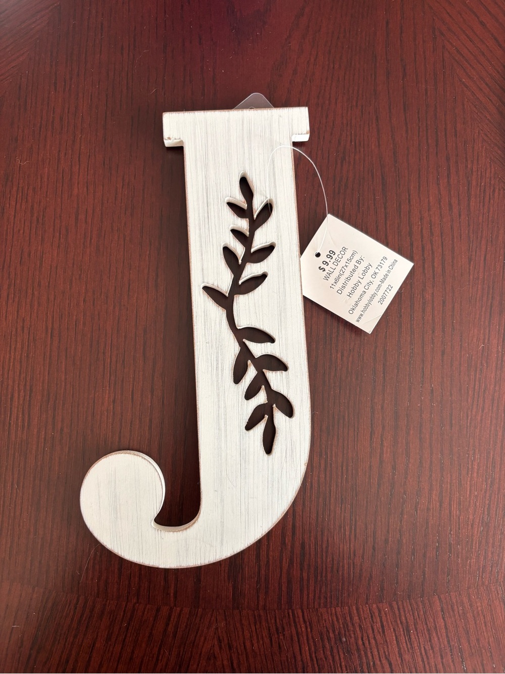 Decorative Letter J Wall Accent in White with Brown Detail - Unbranded